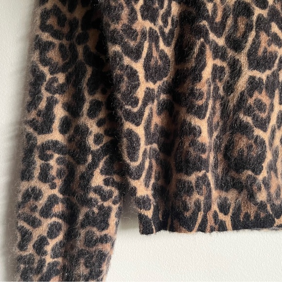 J Crew Brushed Cashmere Crop Fit Crewneck Sweater in Leopard Print XS $158 CE684 - Picture 6 of 16